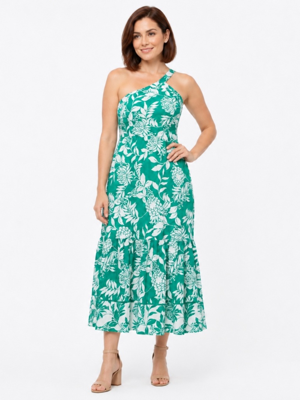 Adrianna by Adrianna‎ Papell - One-Shoulder Floral Midi Dress